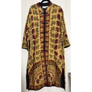 😍 Very Unique  Brown Elephant Embroidered Vintage Button Up Jacket With Pockets